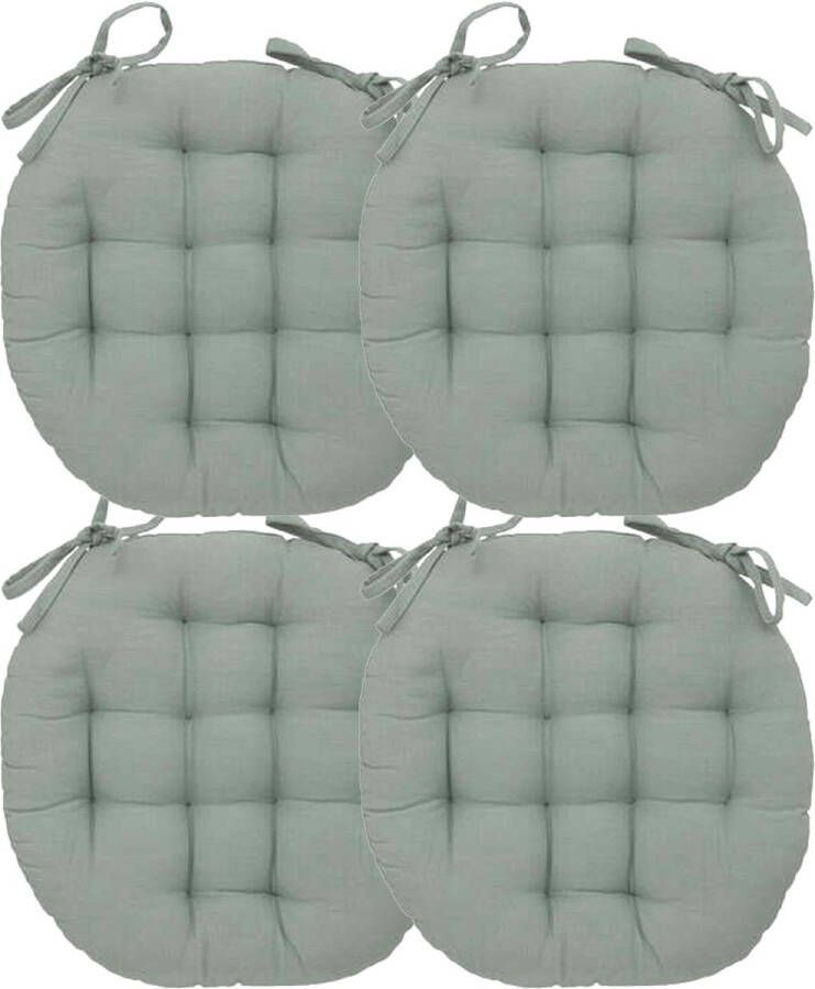 Atmosphera Tuinstoelkussen 4x mintgroen katoen 38 x 38 x 6.5 cm wicker zitkussen rond