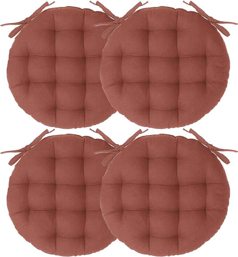 Atmosphera Tuinstoelkussen 4x terracotta katoen 38 x 38 x 6.5 cm wicker zitkussen rond