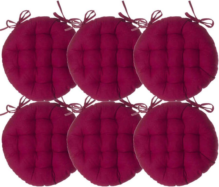 Atmosphera Tuinstoelkussen 6x donkerrood katoen 38 x 38 x 6.5 cm wicker zitkussen rond