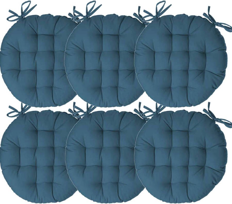 Atmosphera Tuinstoelkussen 6x jeans blauw katoen 38 x 38 x 6.5 cm wicker zitkussen rond