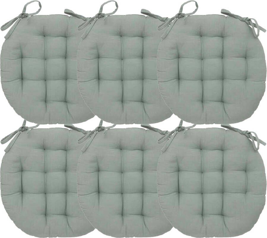 Atmosphera Tuinstoelkussen 6x mintgroen katoen 38 x 38 x 6.5 cm wicker zitkussen rond