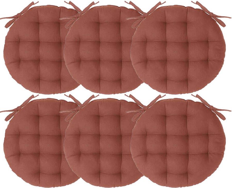 Atmosphera Tuinstoelkussen 6x terracotta katoen 38 x 38 x 6.5 cm wicker zitkussen rond