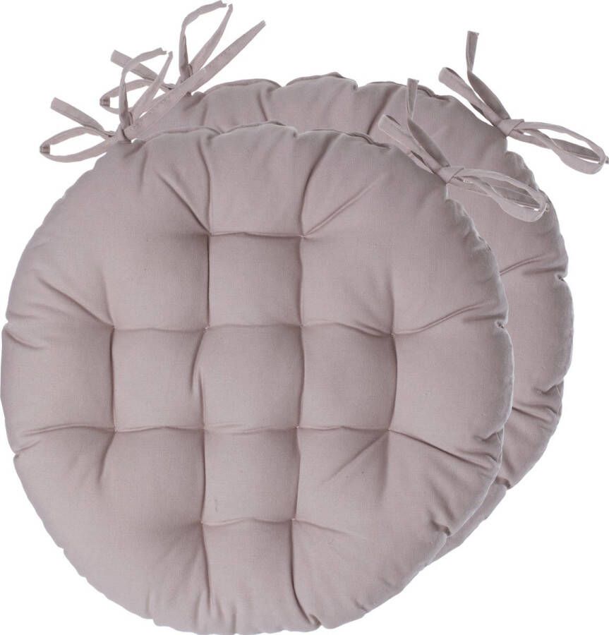 Atmosphera Tuinstoelkussens 2x beige katoen 38 x 38 x 6.5 cm wicker zitkussen rond