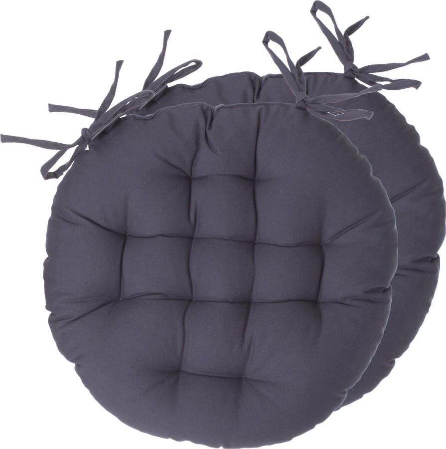Atmosphera Tuinstoelkussens 2x donkergrijs katoen 38 x 38 x 6.5 cm wicker zitkussen rond
