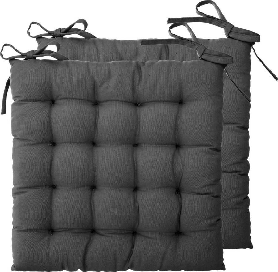 Atmosphera Tuinstoelkussens 2x donkergrijs katoen 38 x 38 x 7 cm wicker zitkussen