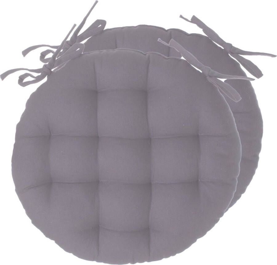 Atmosphera Tuinstoelkussens 2x grijs katoen 38 x 38 x 6.5 cm wicker zitkussen rond