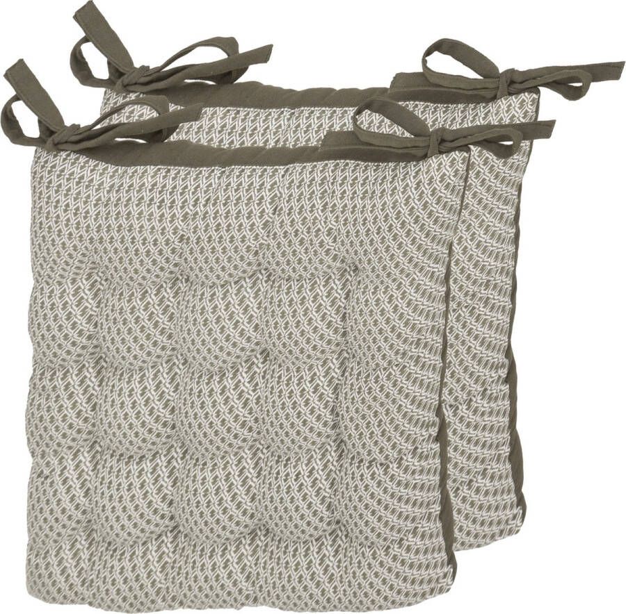 Atmosphera Tuinstoelkussens 2x olijf groen katoen 38 x 38 x 7 cm wicker zitkussen