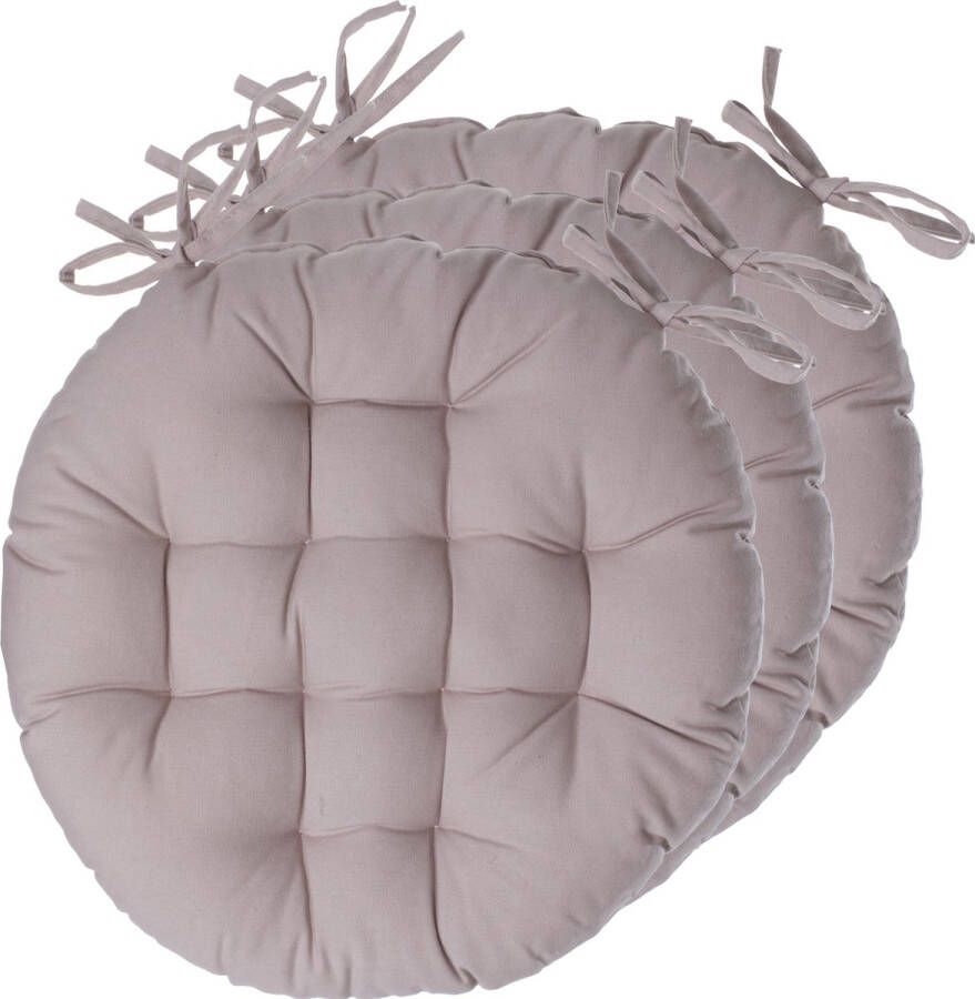 Atmosphera Tuinstoelkussens 6x beige katoen 38 x 38 x 6.5 cm wicker zitkussen rond