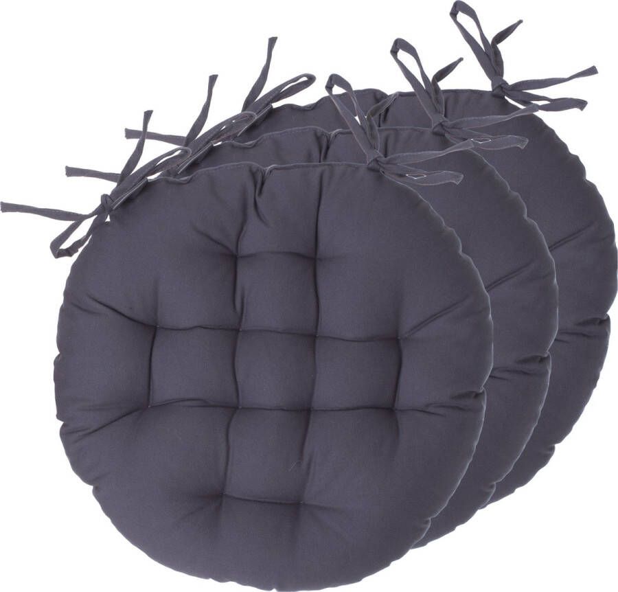 Atmosphera Tuinstoelkussens 6x donkergrijs katoen 38 x 38 x 6.5 cm wicker zitkussen rond