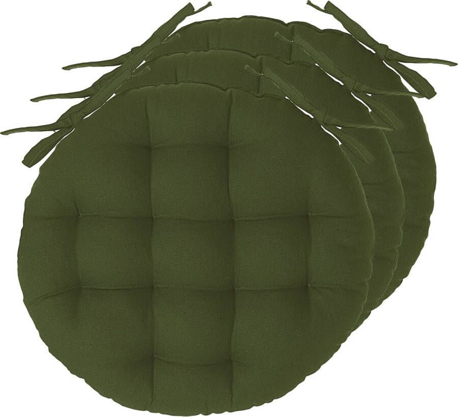 Atmosphera Tuinstoelkussens 6x olijfgroen katoen 38 x 38 x 6.5 cm wicker zitkussen rond