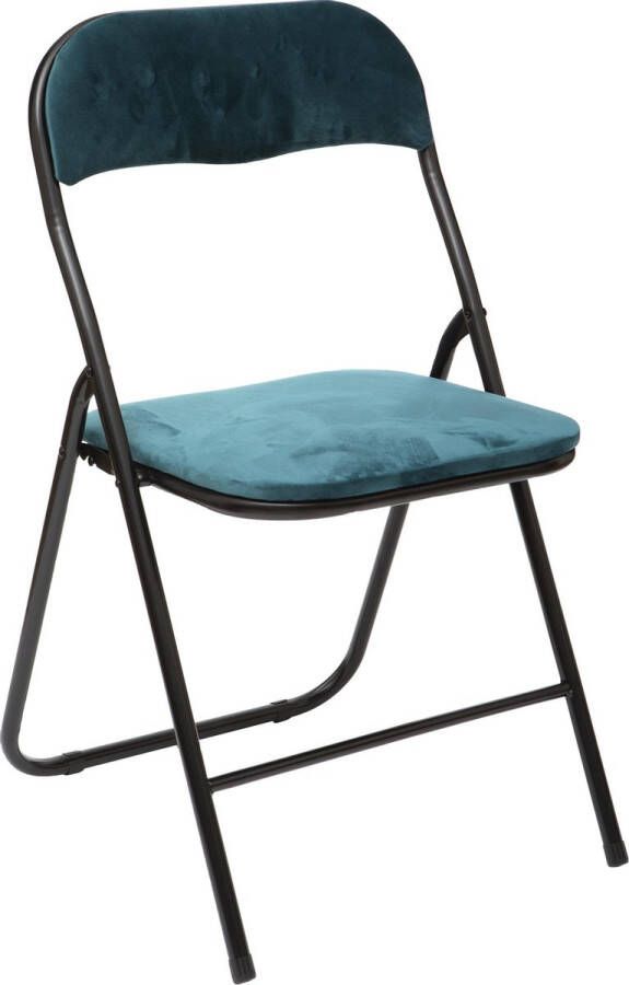 Atmosphera Vouwstoel velvet zitvlak en rug bekleed stoel tafelstoel klapstoel Blauw stoel tafelstoel klapstoel