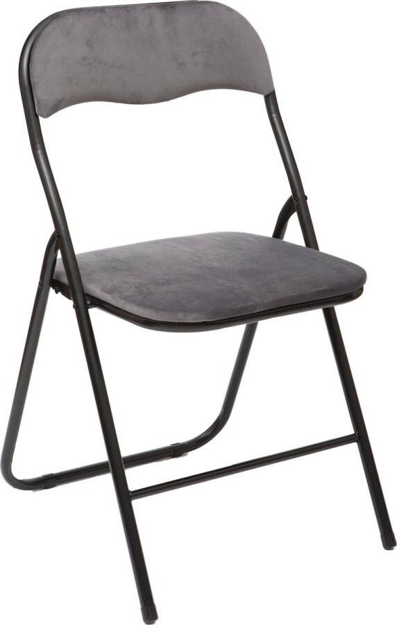 Atmosphera Vouwstoel velvet zitvlak en rug bekleed stoel tafelstoel klapstoel Grijs stoel tafelstoel klapstoel