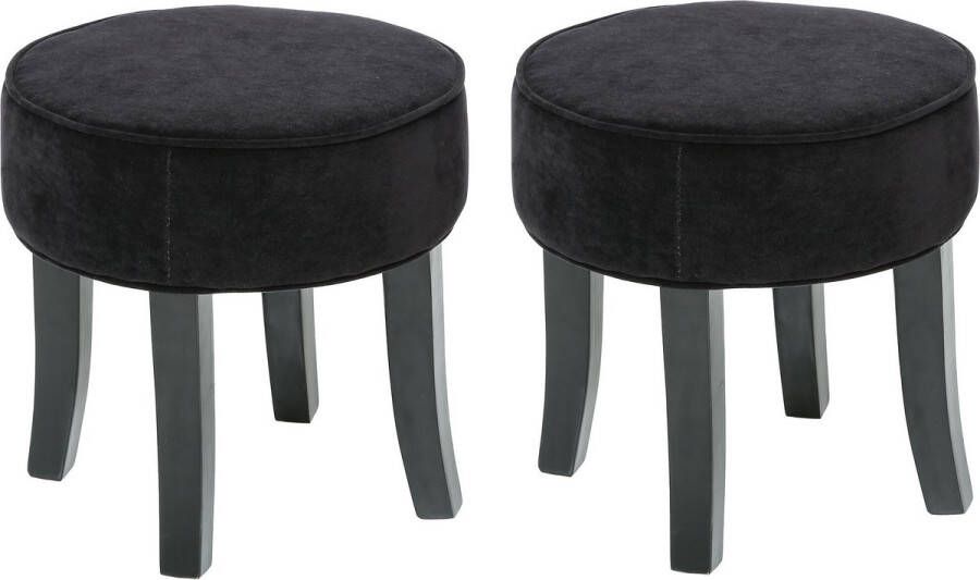 Atmosphera Zit krukje bijzet stoel 2x hout stof zwart fluweel D35 x H40 cm Krukjes
