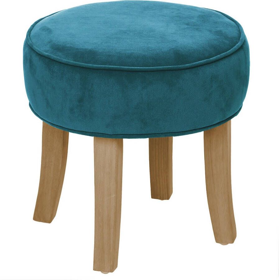 Atmosphera Zit krukje bijzet stoel hout stof blauw fluweel D35 x H40 cm