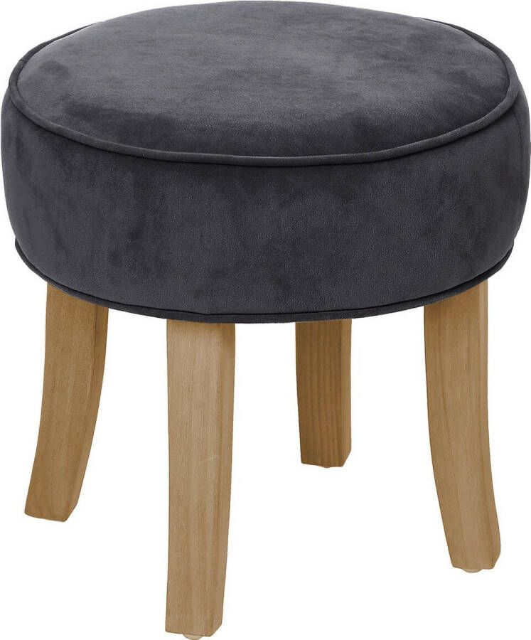 Atmosphera Zit krukje bijzet stoel hout stof grijs fluweel D35 x H40 cm Krukjes