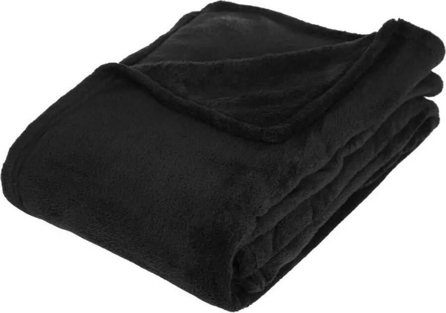 Atmosphera Fleece deken fleeceplaid zwart 130 x 180 cm polyester Bankdeken Fleece deken Fleece plaid