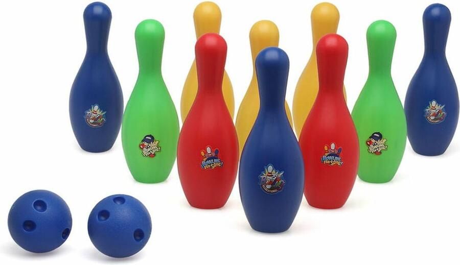 Atosa Bowling kegels set met 2 ballen 10 kegels 22 cm kunststof speelgoed buiten binnen