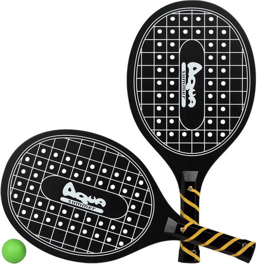 Fiesta carnavales Zwarte beachball set met tennisracketprint buitenspeelgoed Houten beachballset Rackets batjes en bal Tennis ballenspel