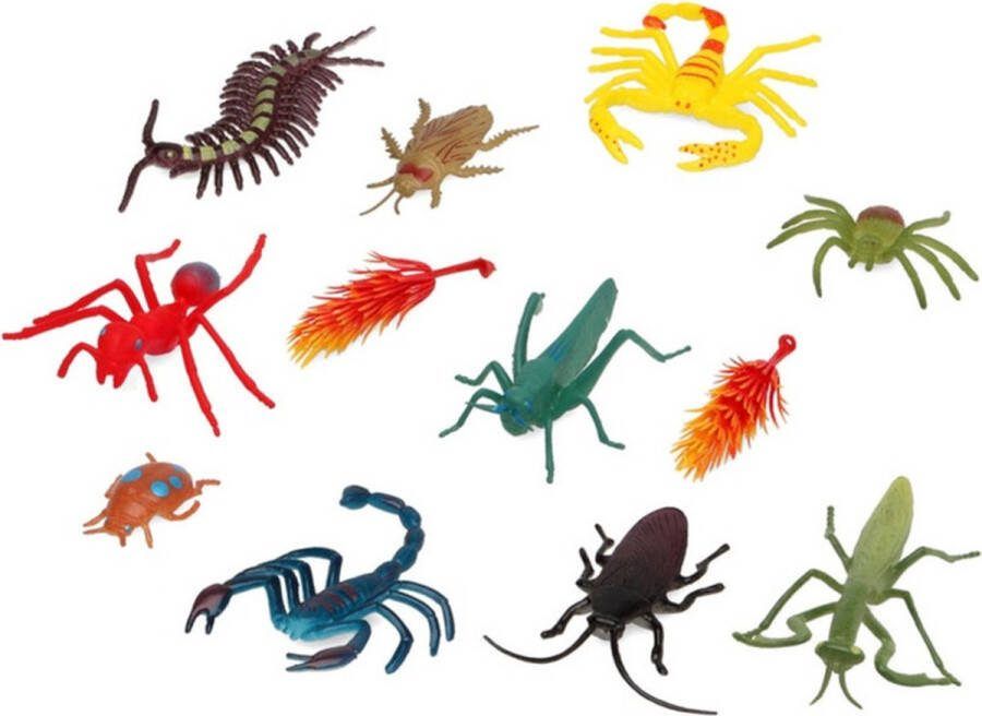 Atosa Speelgoed insecten dieren speelfiguren set 12x stuks kunststof tussen 3-6 cm kleuren mix Halloween beestjes