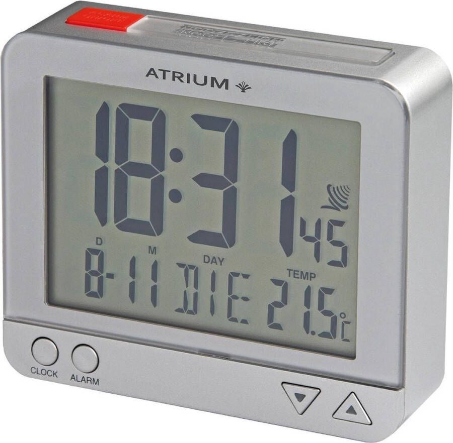 Atrium Wekker Digitaal Radiogestuurd Alarm Zilver Licht Opbouwend alarmsignaal Snooze Duidelijk Wektijd Datum Weekdag Binnentemperatuur A760-19