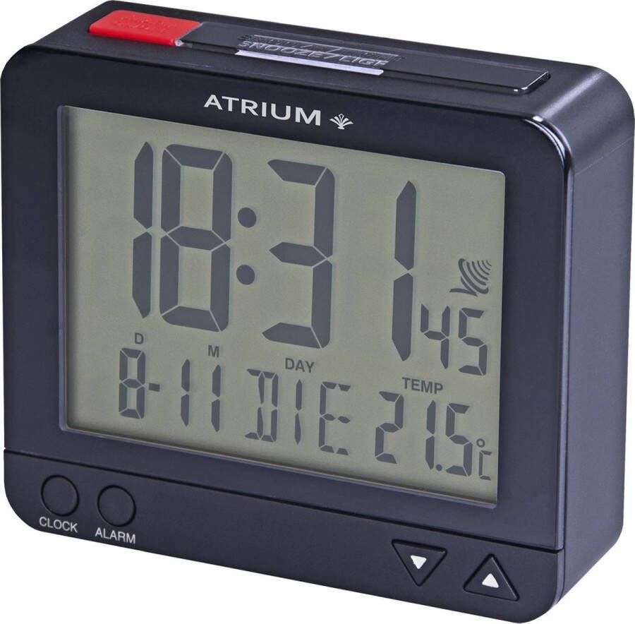 Atrium Wekker Digitaal Radiogestuurd Alarm Blauw Licht Opbouwend alarmsignaal Snooze Duidelijk Wektijd Datum Weekdag Binnentemperatuur A760-5