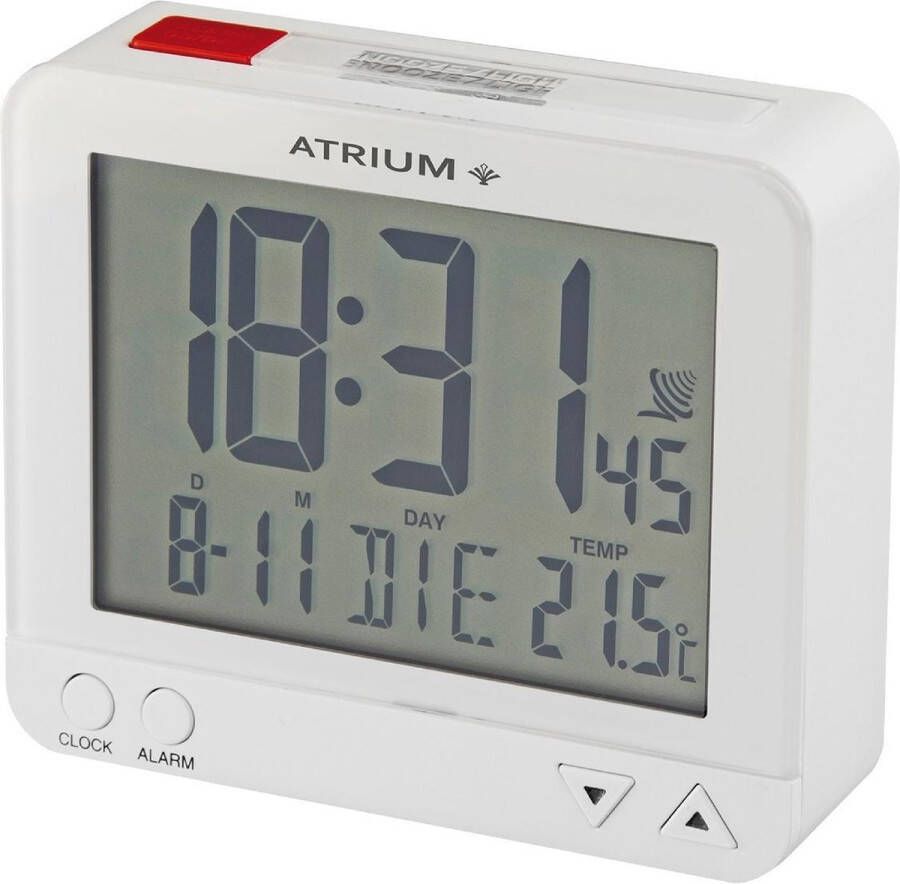 Atrium Wekker Digitaal Radiogestuurd Alarm Wit Licht Opbouwend alarmsignaal Snooze Duidelijk Wektijd Datum Weekdag Binnentemperatuur A760-0