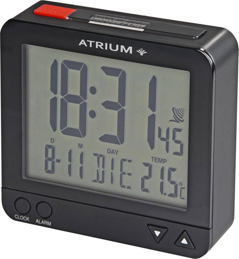 Atrium Wekker Digitiaal Radiogestuurd Alarm Zwart Licht Opbouwend Alarmsignaal Snooze Duidelijk Wektijd Datum Weekdag Binnentemperatuur A740-7