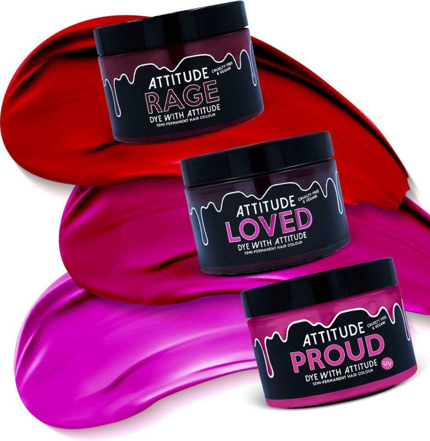 Attitude Hair Dye LOVE YOU MORE trio Haarverf geschenkset Met Valentijns hart chocolaatjes Roze