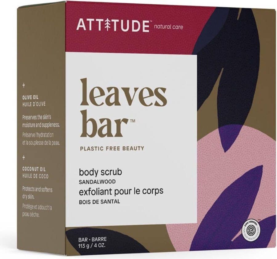 Attitude Leaves Bar Plasticvrije Body Scrub Sandalwood 113gr