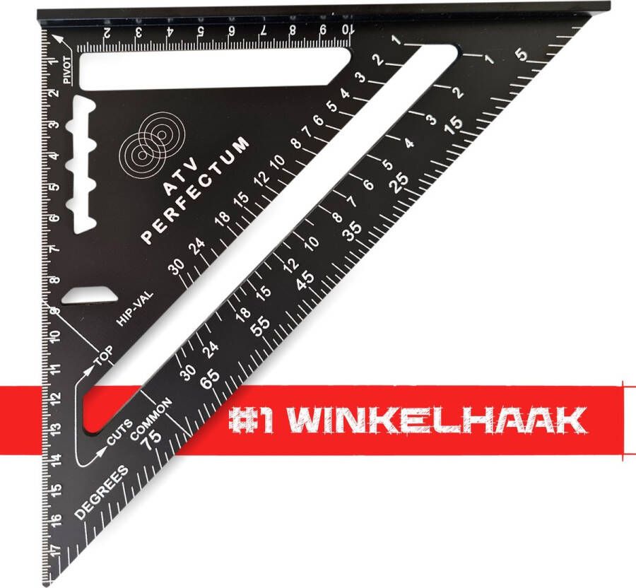 ATV PERFECTUM Winkelhaak – Metrisch Aluminium Hoekmeter – Speed Square -Blokhaak – Zwaaihaak