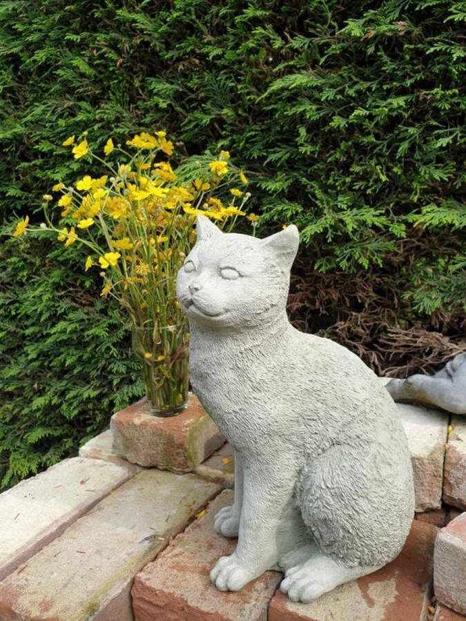 Atw Grote stenen poes kat tuinbeeld