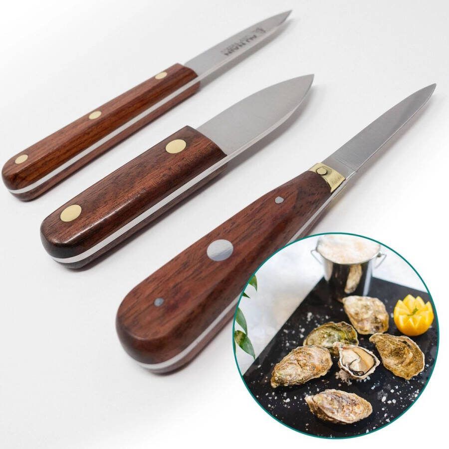 Au Nain Seafood Luxe Oestermessen Set Kotibe Hout Handgemaakt in Frankrijk 3 Delig