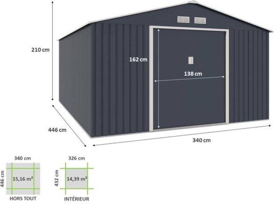 Aucune Metalen tuinhuis 15 16 m² Inclusief verankeringsset Antracietgrijs