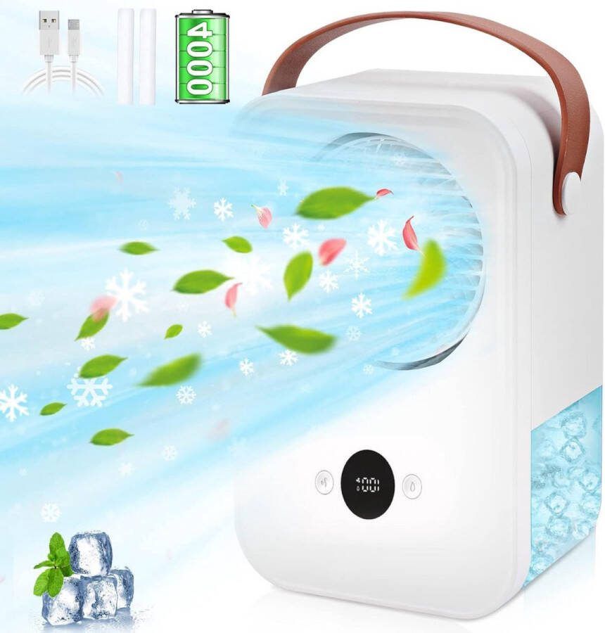 Audor Mobiele Airco Zonder Afvoer Mobiele Aircooler Draagbaar en Oplaadbaar Mobiele Airco voor Slaapkamer met 4 snelheden- Wit