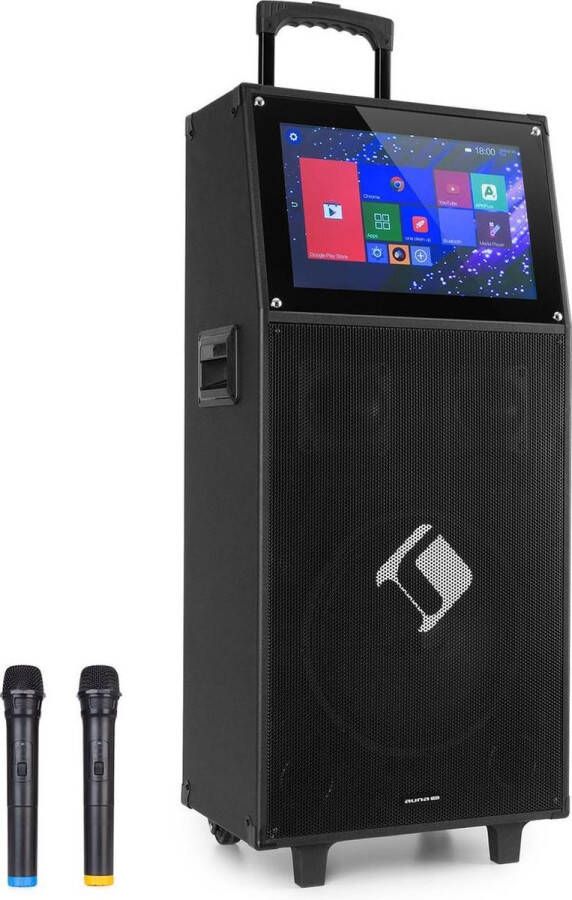 Auna KTV karaokesysteem 15 4 touchdisplay 2UHF mic WiFi BT USB SD HDMI trolley