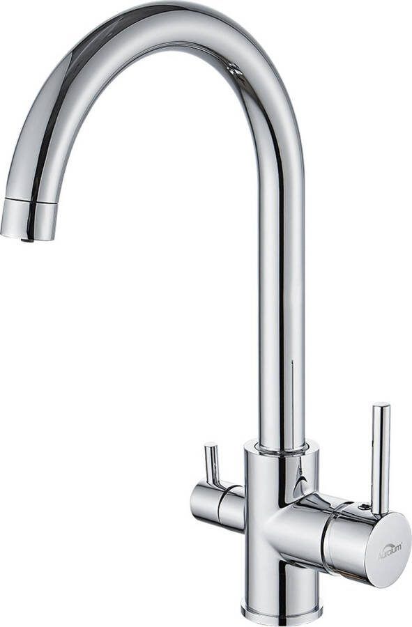 Auralum max 3-weg keukenkraan 360° draaibare keukenmengkraan gootsteenmengkraan voor osmose systeem drinkwaterkraan met 2 hendels hogedruk keukenmengkraan