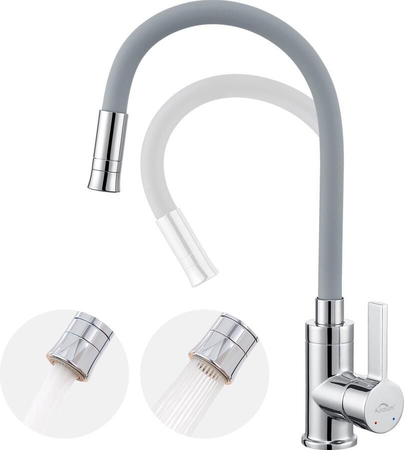 Auralum max Keukenkraan Grijs Met Flexibele Uitloop Keuken Kraan 2 Waterafvoermodi keukenmengkraan 360° draaibare