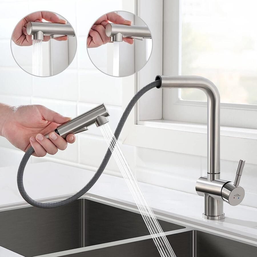 Auralum max Keukenkraan met Uittrekbare Uitloop lagedrukkraan Handdouche Mengkraan -2 Waterafvoermodi Spoelkraan 360° draaibaar