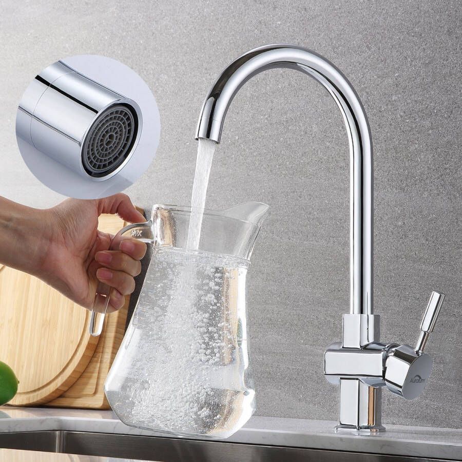 Auralum max Keukenkraan Hoog Chroom Uitloop 360° Draaibare Spoel Mixer met Uitneembare Schuimer Keuken Spoelkraan Koud en Heet Water