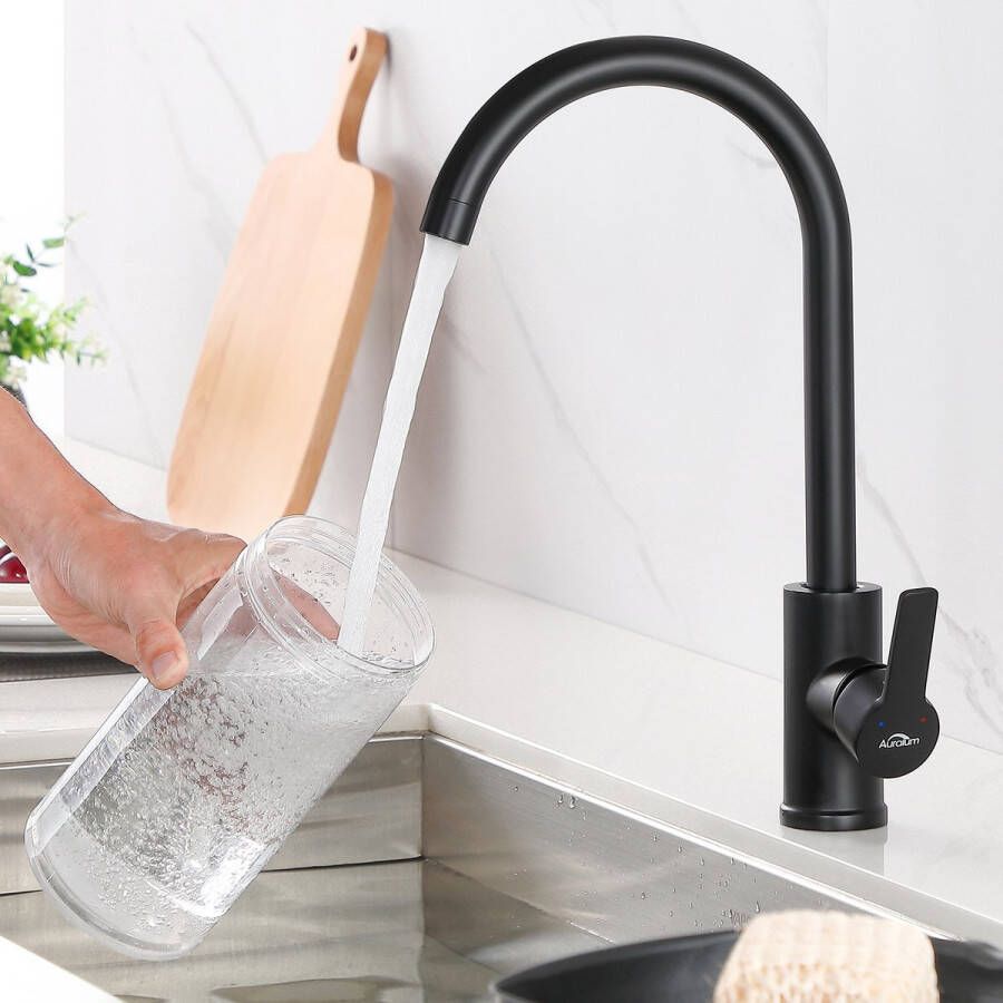 Auralum max Keukenkraan Hoog Chroom Uitloop 360° Draaibare Spoel Mixer met Uitneembare Schuimer Keuken Spoelkraan Koud en Heet Water