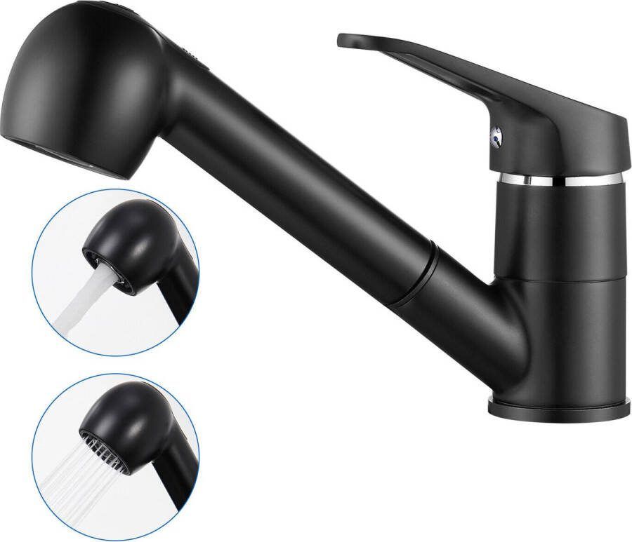 Auralum max keukenkraan met uittrekbare uitloop Keukenmengkraan Handdouche Uittrekbaar Flexibele Slang keuken kraan zwart