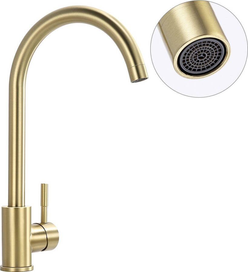 Auralum max Lonheo max Keukenkraan Goud- Keuken Kraan -360° Draaibaar RVS Keukenkraan Met Demonteerbare bubbler Draaibare Uitloop