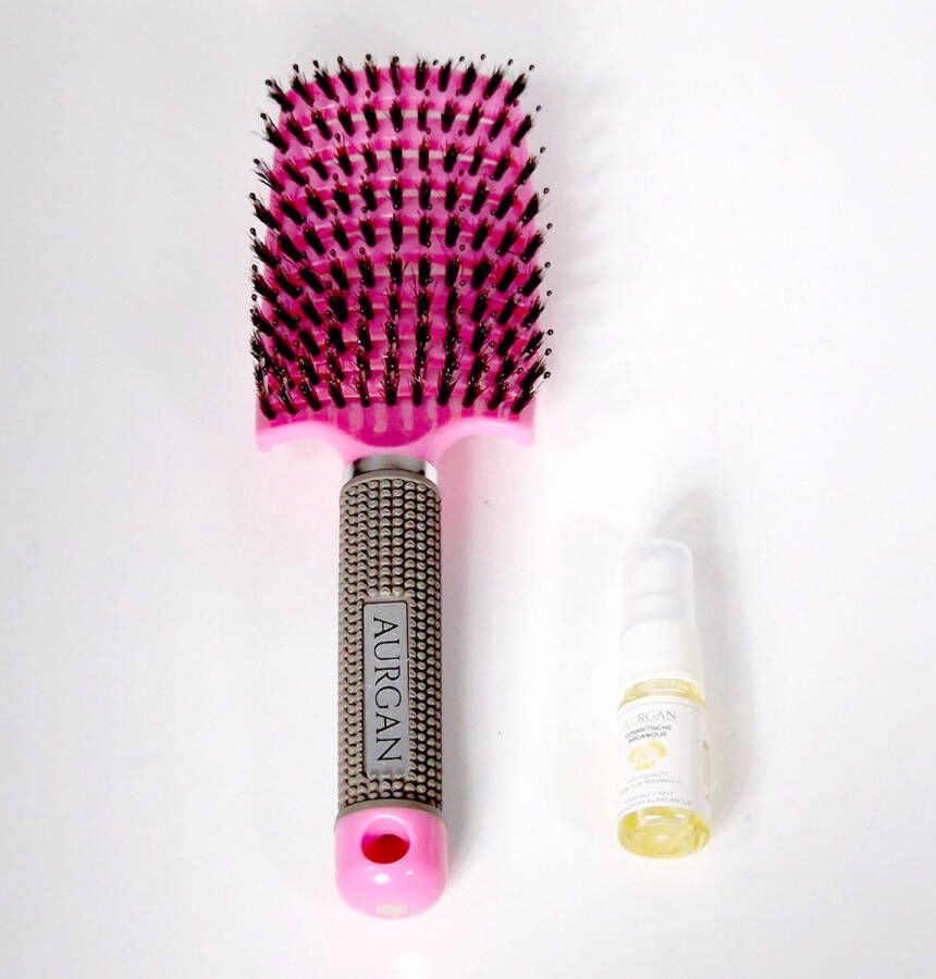 Aurgan Antiklit haarborstel Roze inclusief 10 ml arganolie Detangle hair brush rib brush anti klit borstel