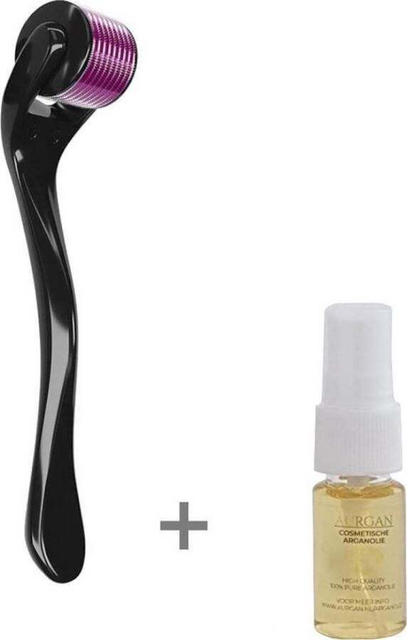 Aurgan Dermaroller 0.5 mm titaniumnaalden met GRATIS arganolie derma roller 540 naalden bestrijdt acne littekens pigmentvlekken rimpels & grove porien