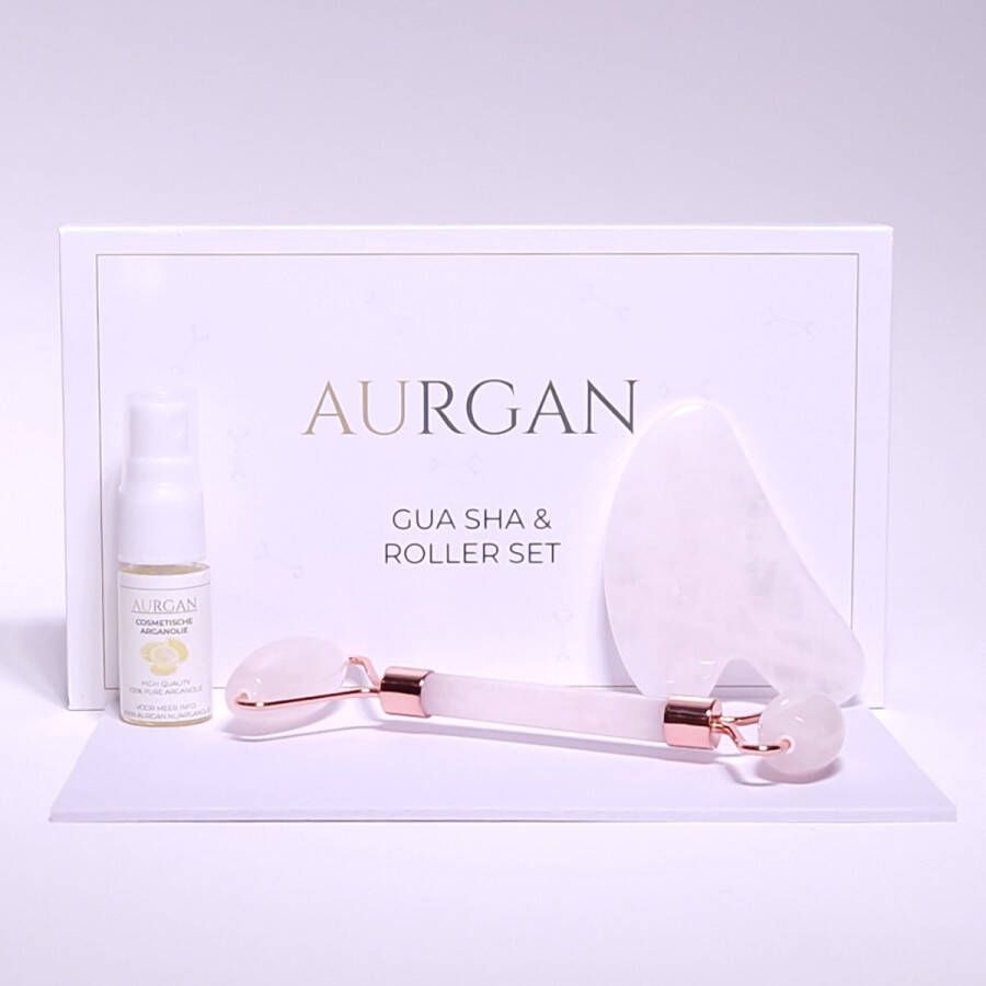 Aurgan Jade Roller met Jade Gua Sha steen inclusief 10ml arganolie Gezichtsmassage Stimuleert doorbloeding Anti rimpel massage Roze Jade