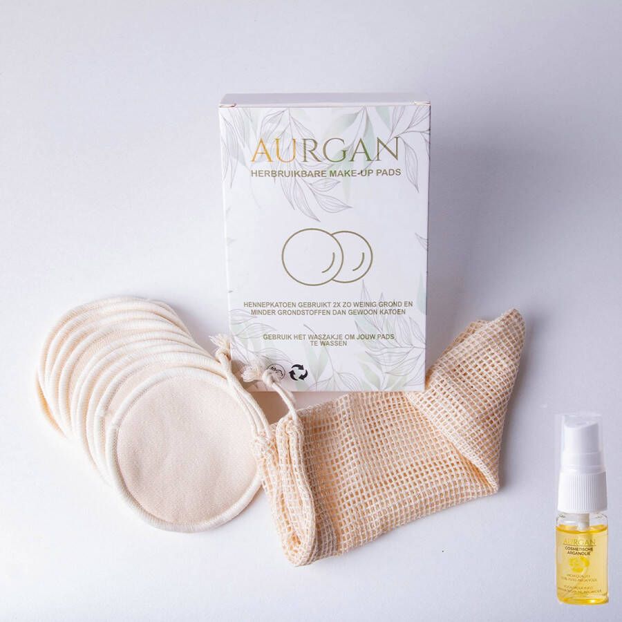 Aurgan make up remover pads hennepkatoen duurzame make up verwijder schijfers herbruikbaar hennep Gratis 10 ml arganolie extra