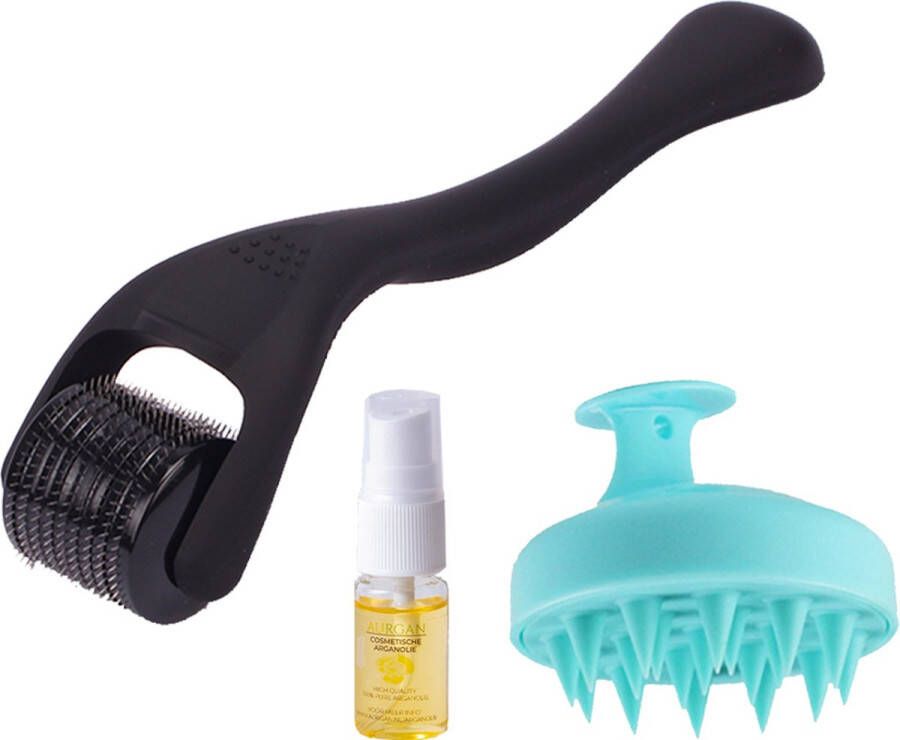 Aurgan.nl Dermaroller & Scalp massager set – met arganolie Haarverzorgingsset