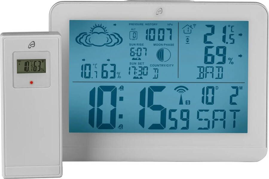 Auriol Radiografisch Weerstation met buitensensor Wit Weerstation binnen en buiten Radio-weerstation weerstations weerstation draadloos weerstation met buitensensor