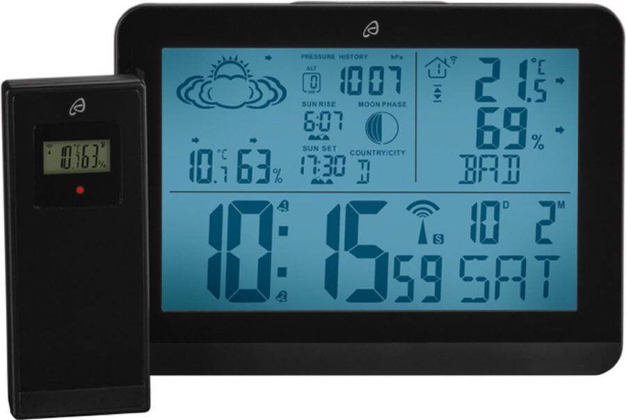 Auriol Radiografisch Weerstation met buitensensor Zwart Weerstation binnen en buiten Radio-weerstation weerstations weerstation draadloos weerstation met buitensensor