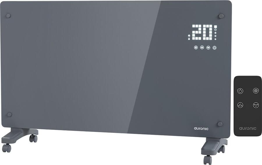 Auronic Elektrische Kachel – Convectorkachel met Thermostaat en Afstandsbediening Paneelverwarming tot 30 m² 2500W Heater Grijs